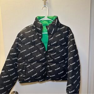 PLAYBOY Kids Puffer Jacket in Black with Green Interior